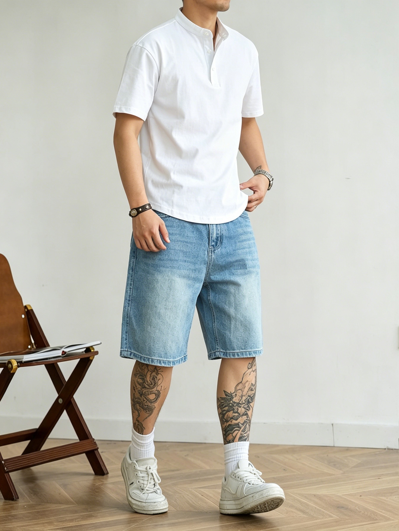 루즈핏 블루 논스트레치 데님 반바지 남성 캐주얼 패션  - Korean Daily Lifestyle 리뷰 및 가격